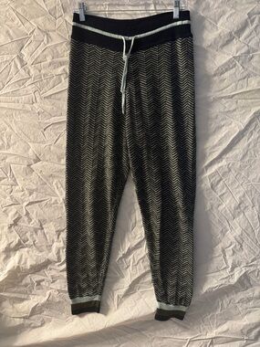 Mango Women's Black Joggers with Pale Green Trim